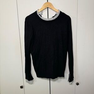 Vila Milano Black Sweater Top Women’s XL – Contrast Polka Dot Trim Knit Pullover